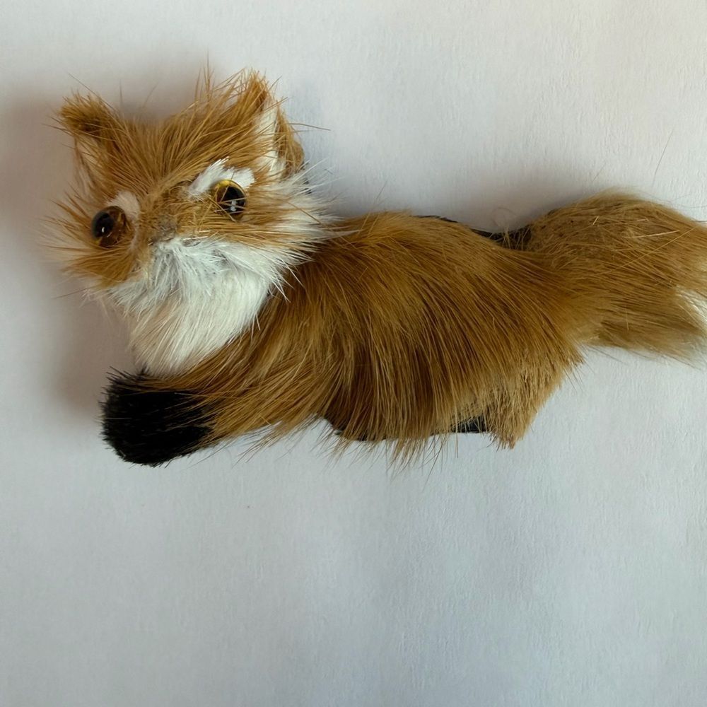 Furry Brown and Black Fox vintage rare brooch pin.